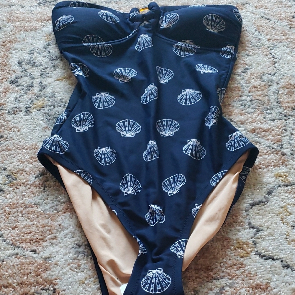 Navy Blue Shell Print Swimsuit